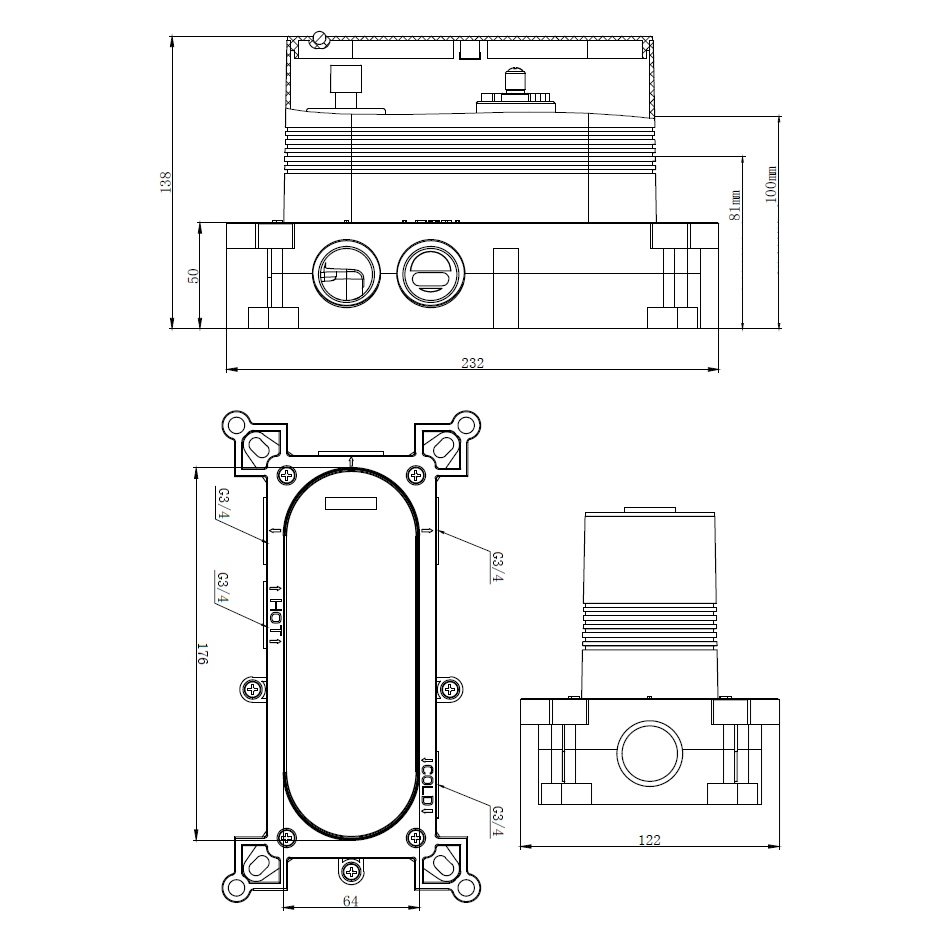 Concealed Valve Body (2 Outlet) Universal