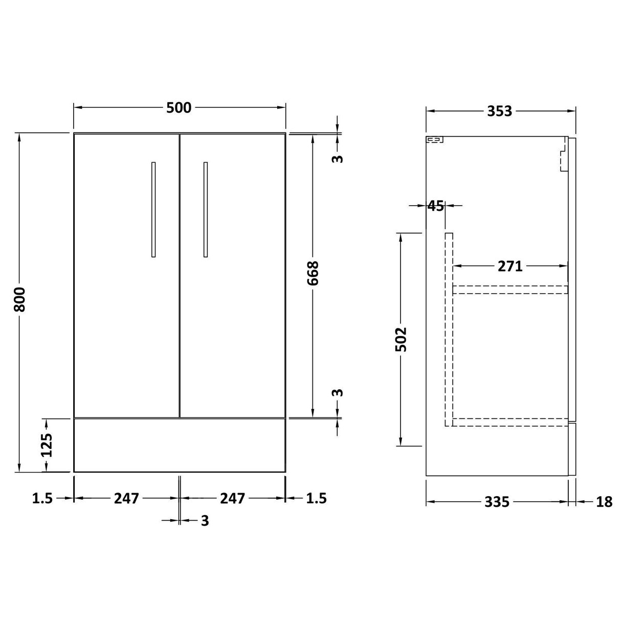 500mm FS 2-DOOR UNIT (335mm Deep) - Satin Soft Black