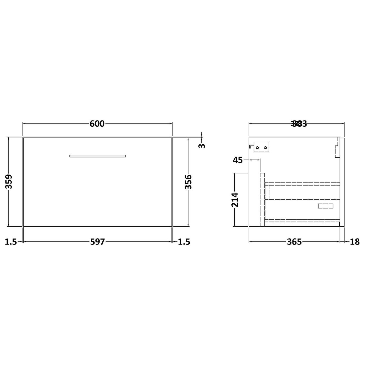 600mm WH Single Drawer Unit - Satin Grey