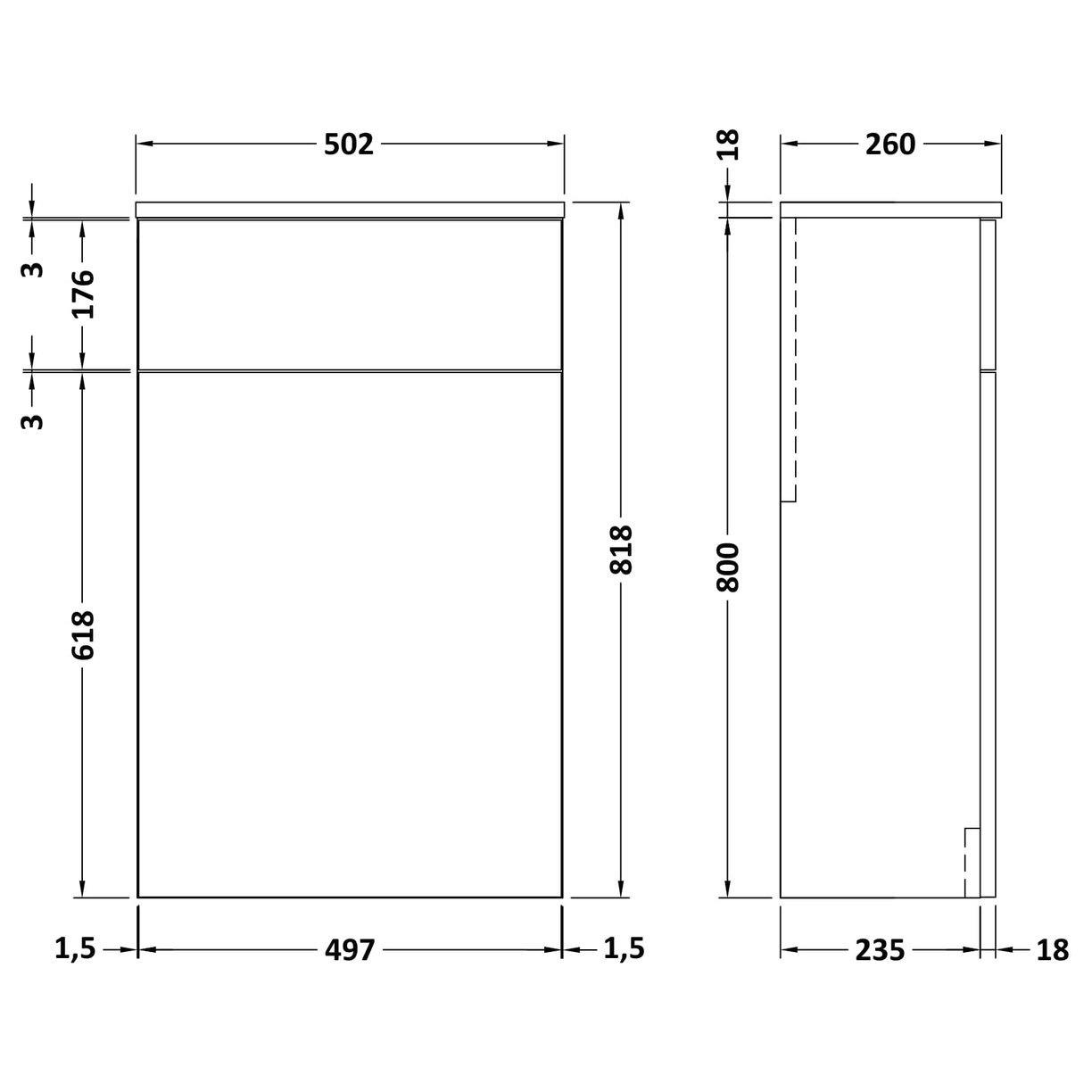 500mm WC UNIT (235mm Deep) - Satin Grey