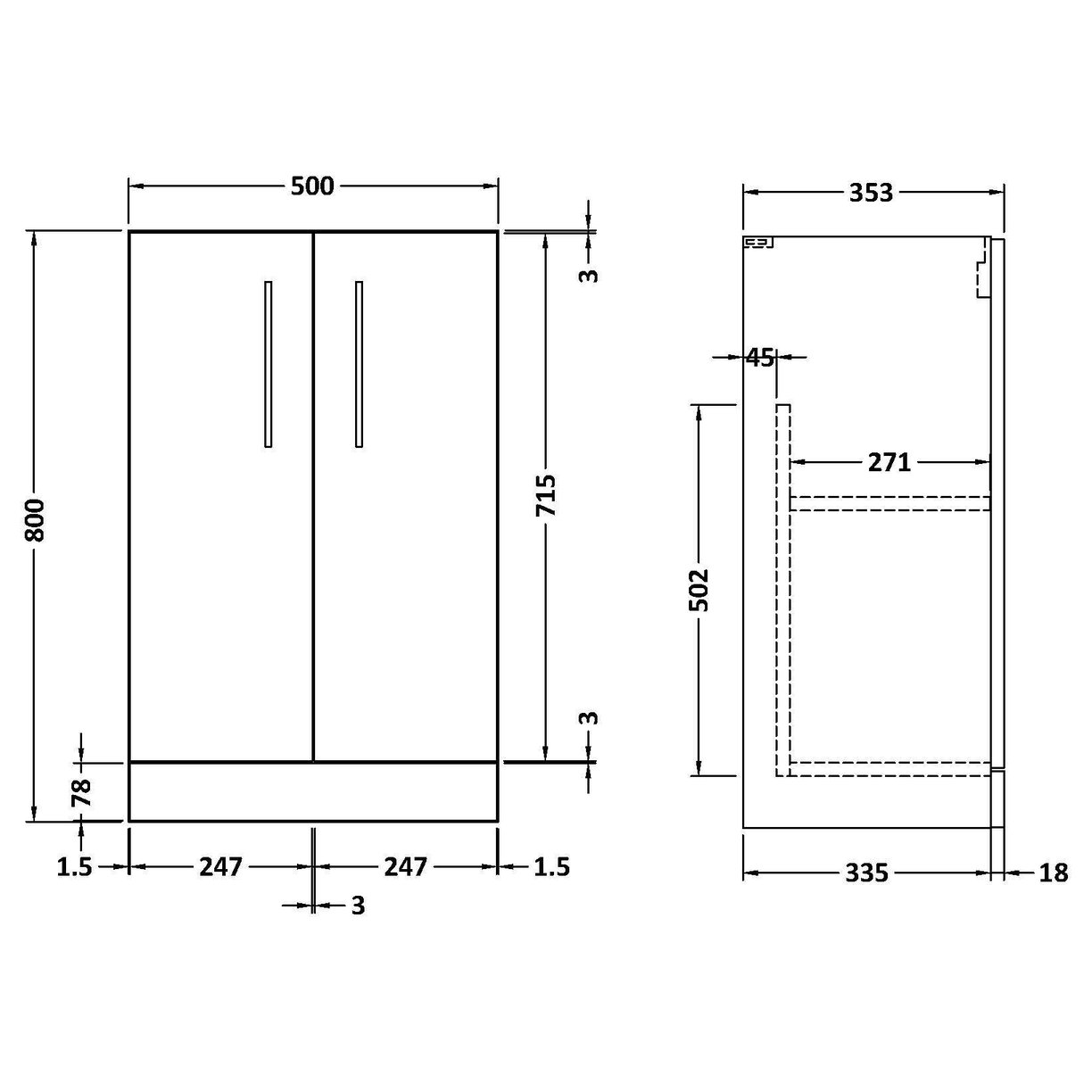 500mm FS 2-DOOR UNIT (335mm Deep) - Solace Oak Woodgrain