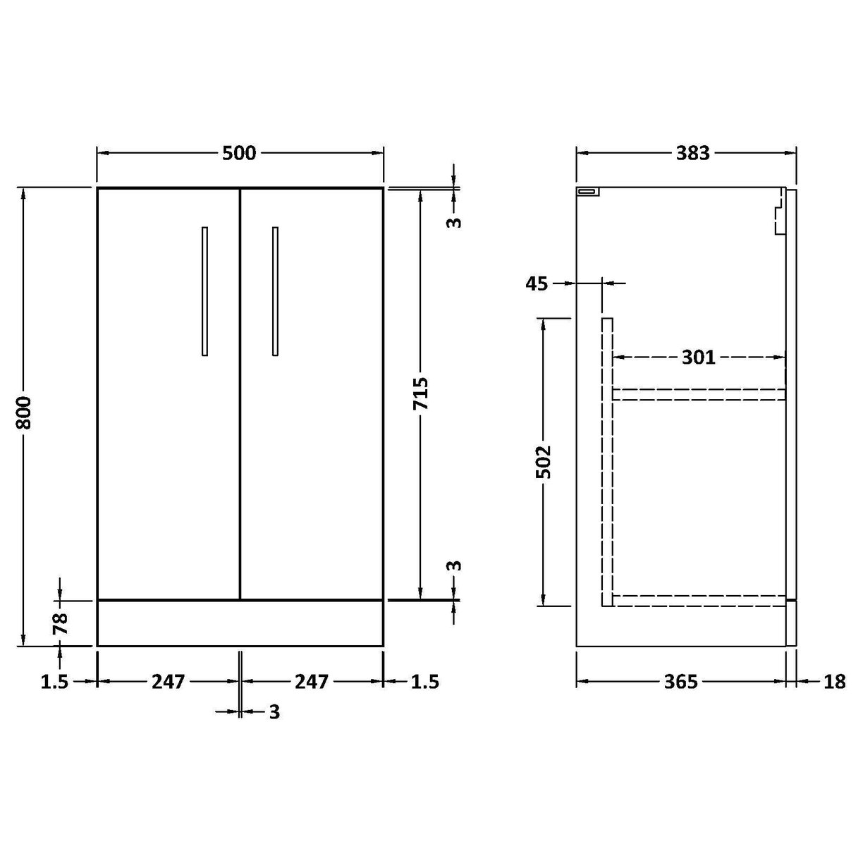 500mm FS 2-Door Unit (365mm Deep) - Solace Oak Woodgrain