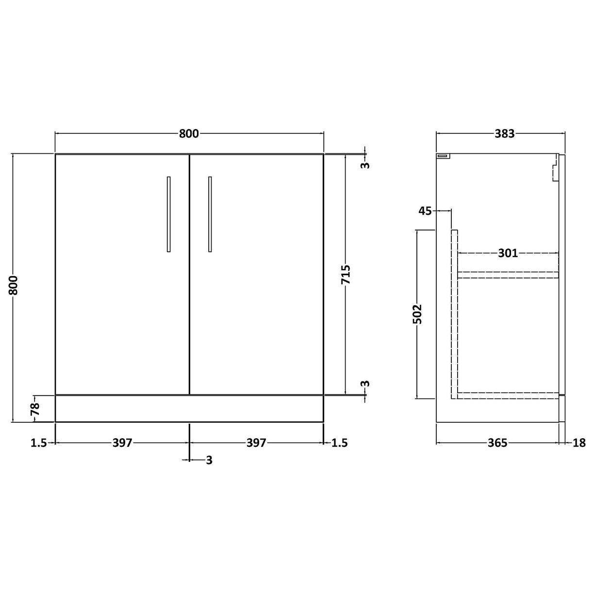 800mm FS 2-Door Unit (365mm Deep) - Solace Oak Woodgrain