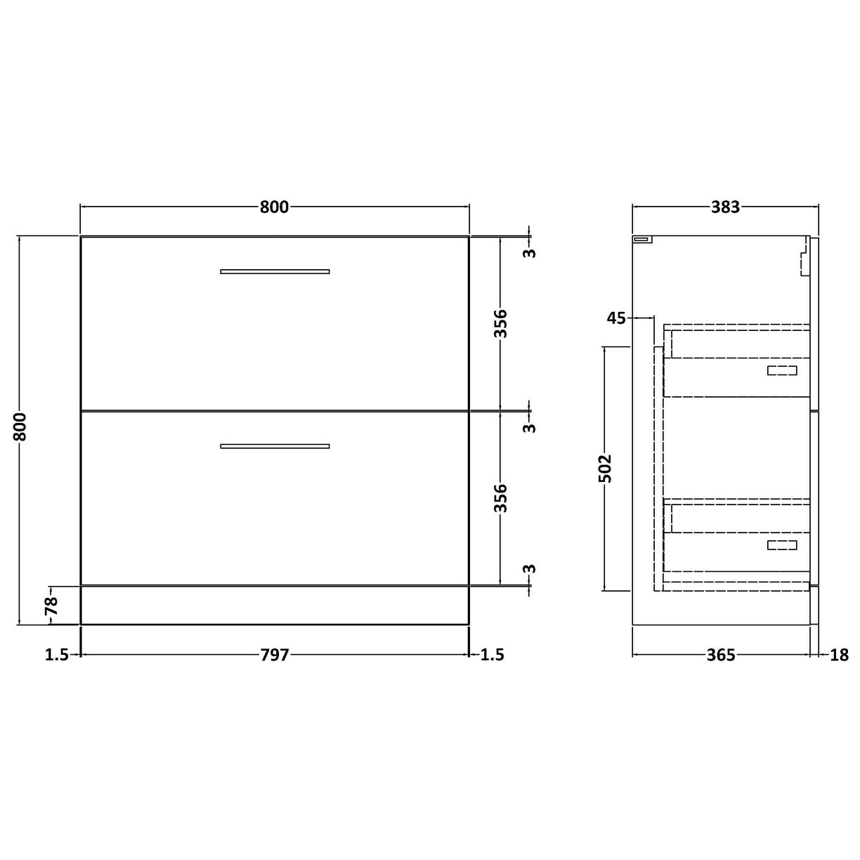 800mm FS 2-Drawer Unit (365mm Deep) - Solace Oak Woodgrain