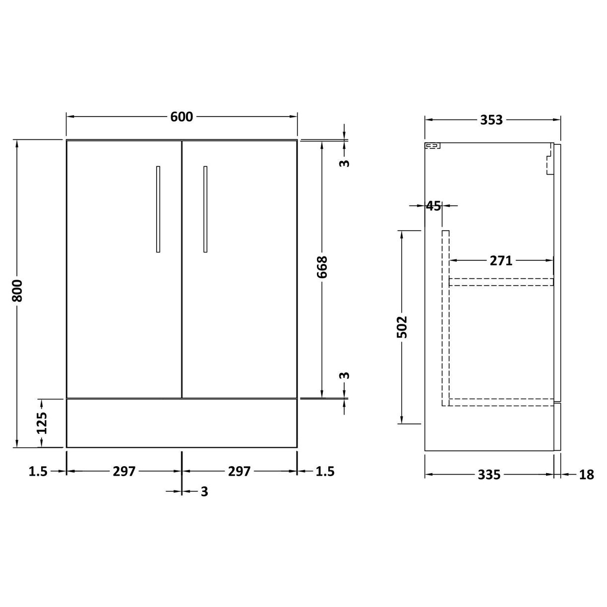600mm Floor Standing 2-Door Basin Unit - Indigo Blue