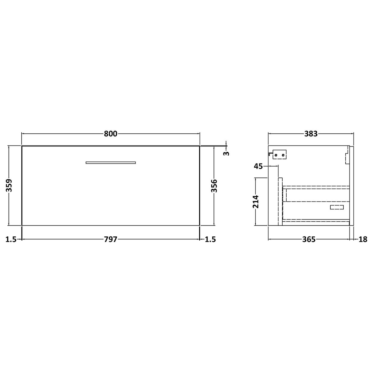 800mm WH 1-Drawer Unit - Anthracite Woodgrain