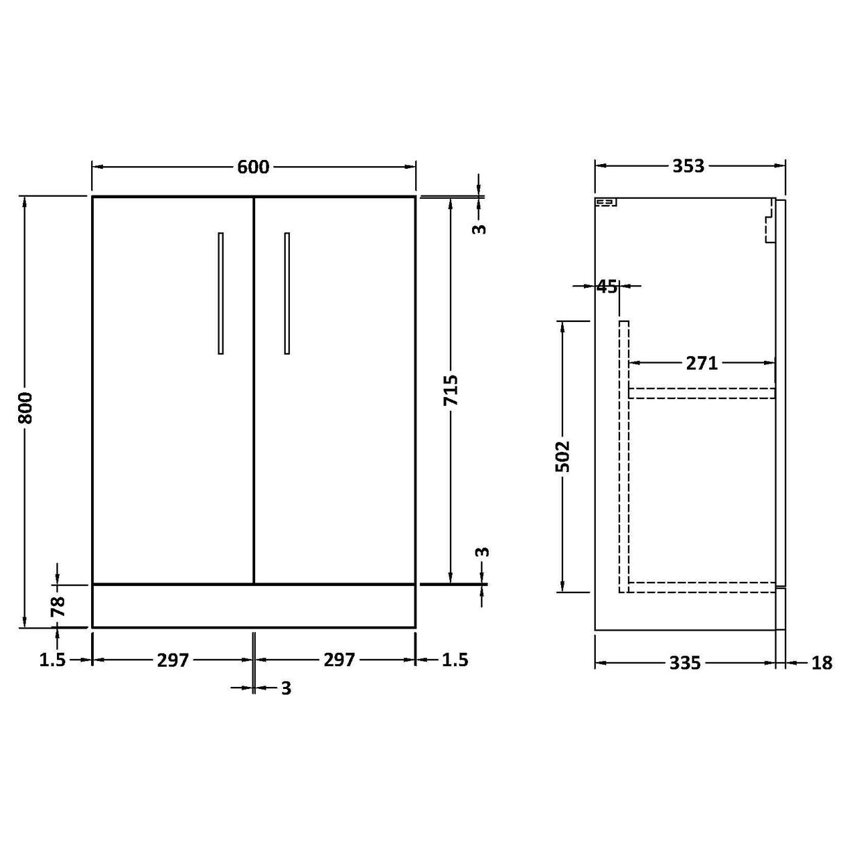 600mm FS 2-DOOR UNIT (335mm Deep) - Charcoal Black