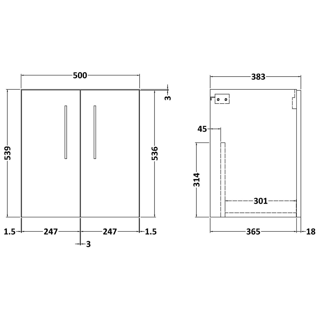 500mm WH 2-Door Unit (365mm Deep) - Charcoal Black