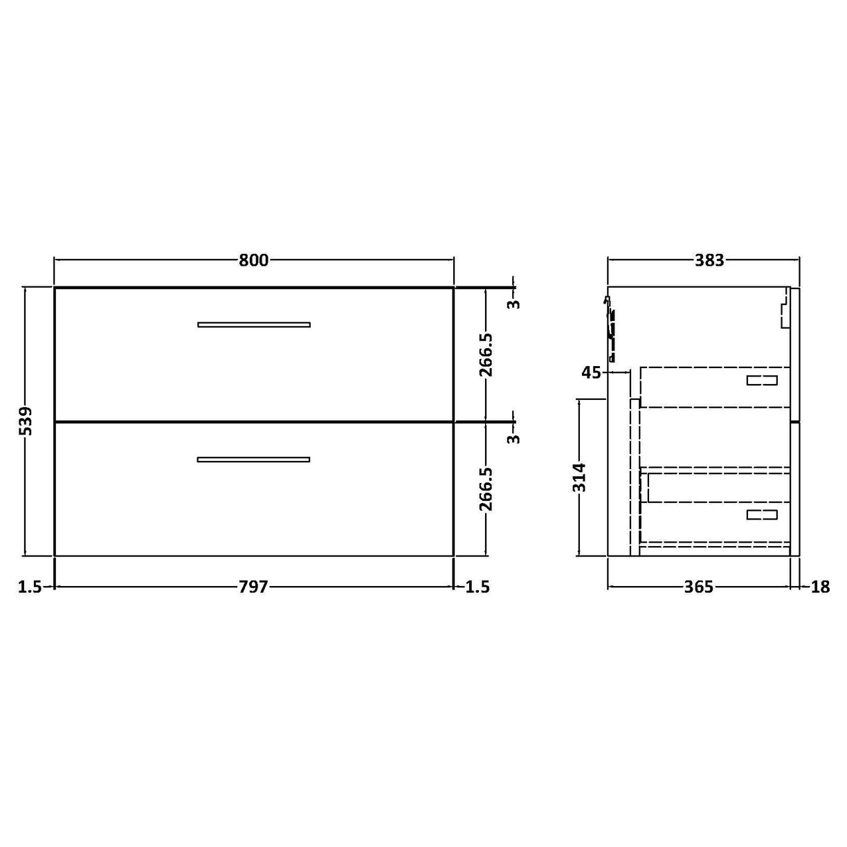 800mm WH 2-Drawer Unit - Black Woodgrain