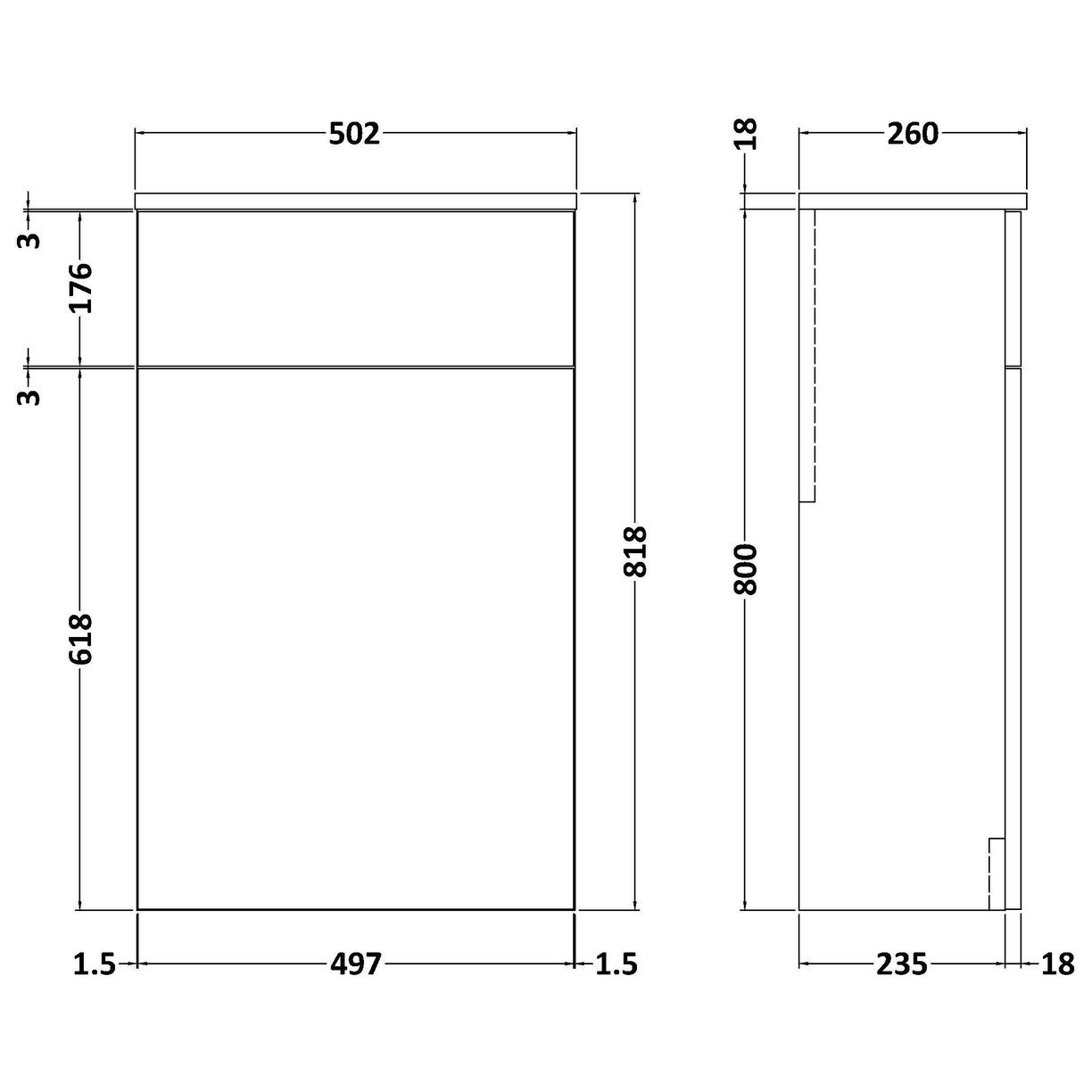 500mm WC UNIT (235mm Deep) - Black Woodgrain