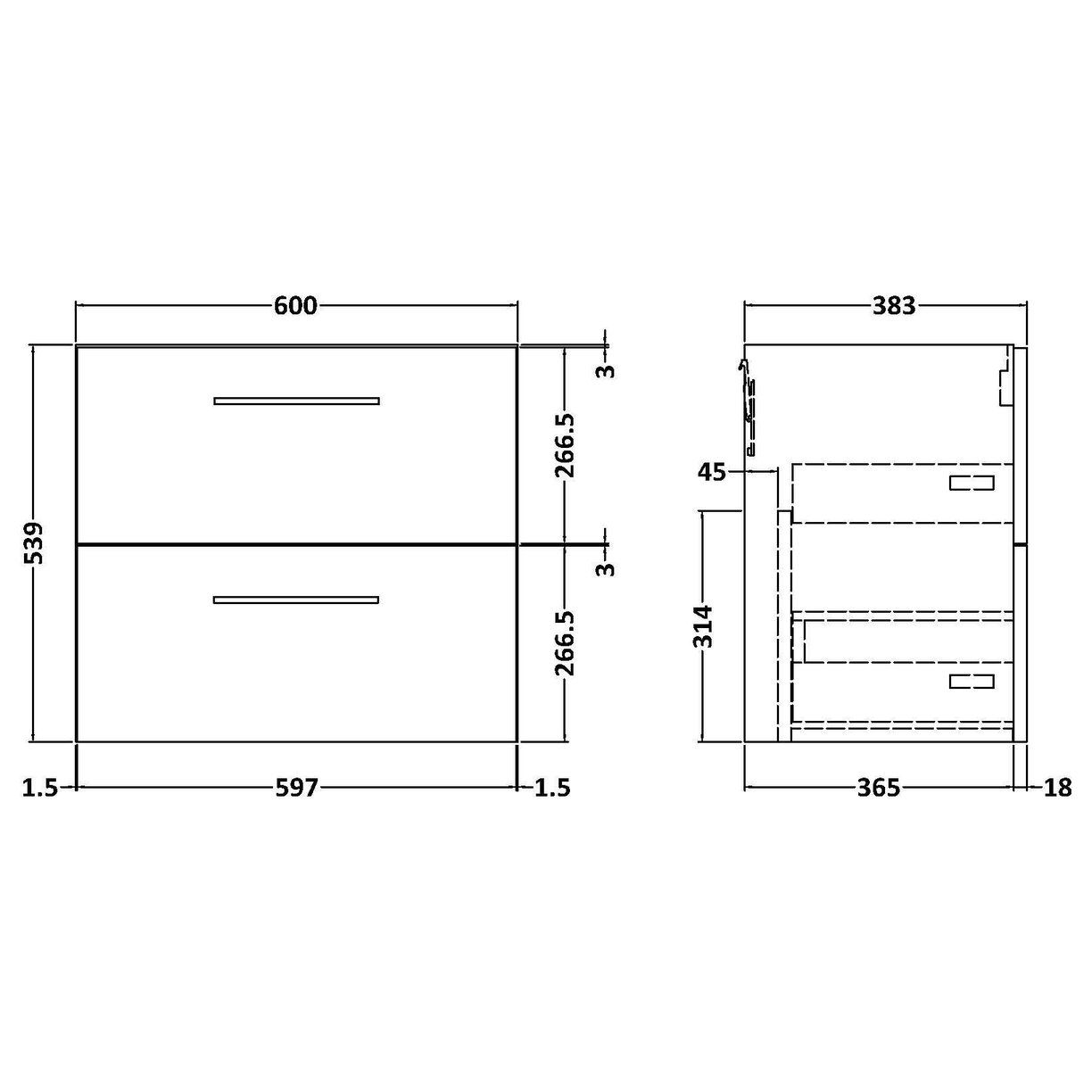 600mm WH 2-Drawer Unit - Satin Green