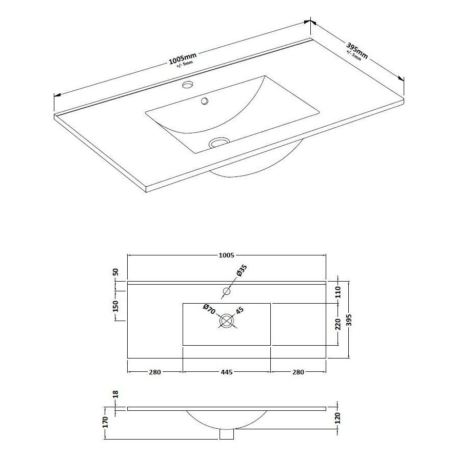 Minimalist Basin 1000mm - White