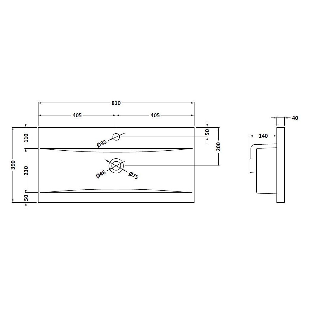 800mm Mid-Edged Basin 1 Th - White