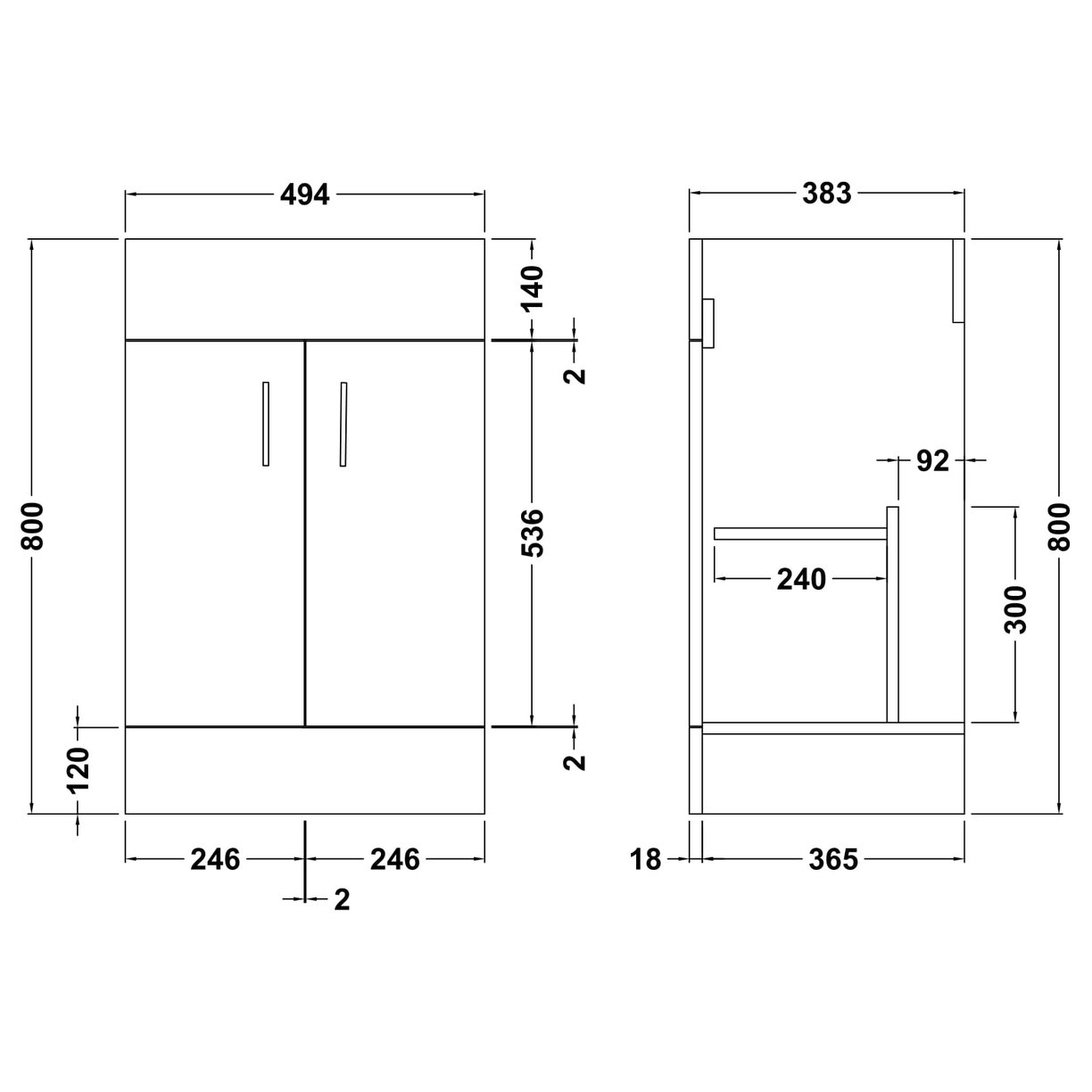 500 x 385mm Deep basin unit - Gloss White