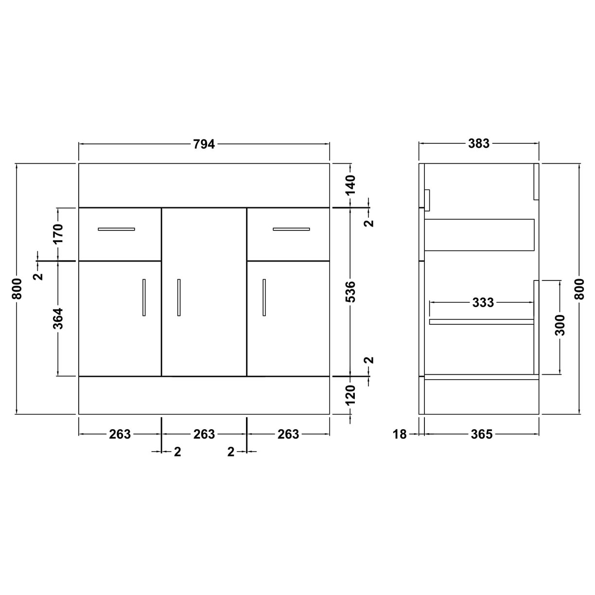 800 x 400mm Turin Cabinet - Gloss White