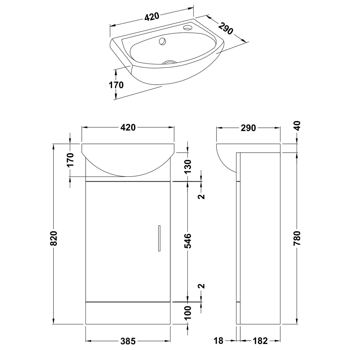 420mm Cabinet & Basin - Gloss White