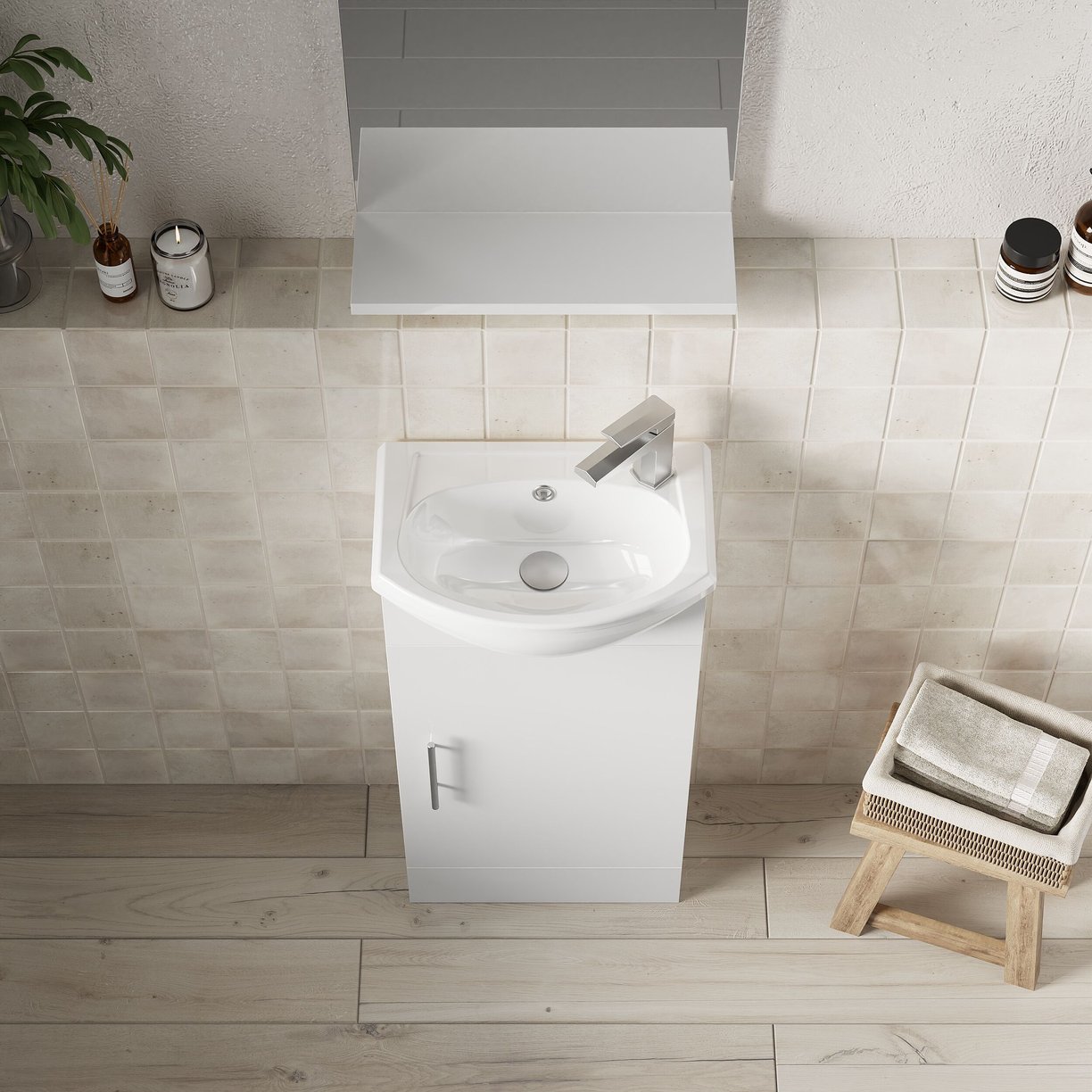 420mm Cabinet & Basin - Gloss White
