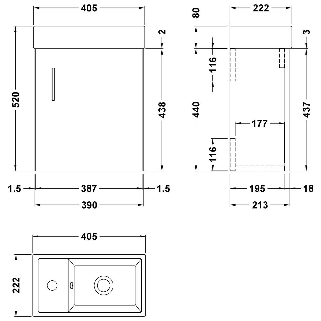 400mm W/H Minimalist Compact Unit & Basin - Gloss White