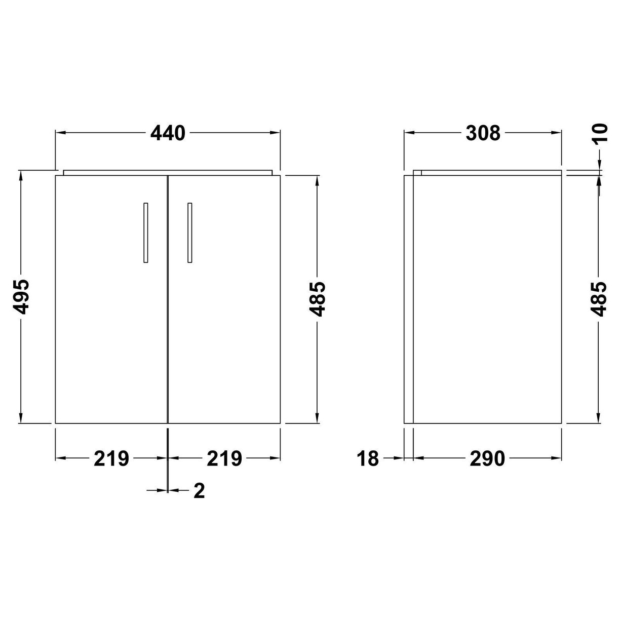 Gloss White 450mm W/H 2 Door Unit - Gloss White