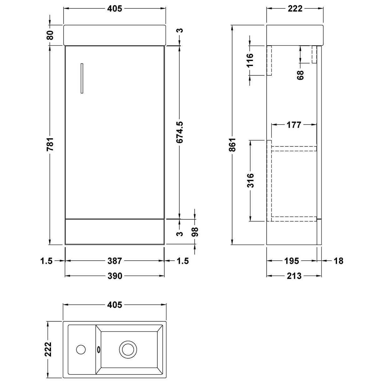 400mm F/S Minimalist Compact Unit & Basin - Gloss White