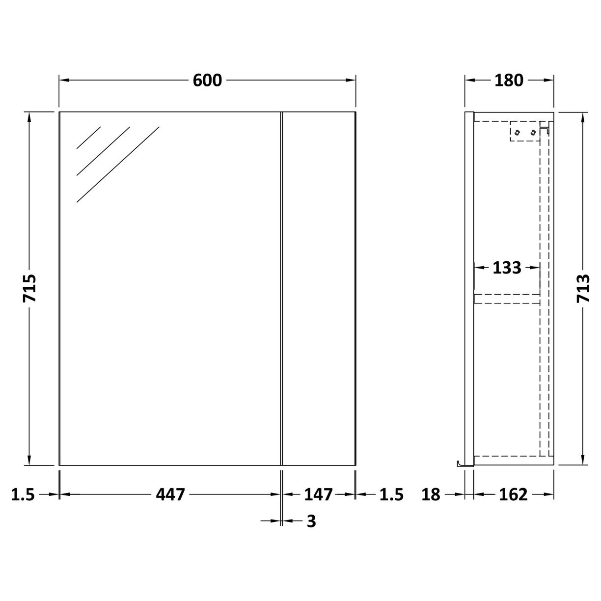 600mm Mirror Unit (75/25) - Gloss White