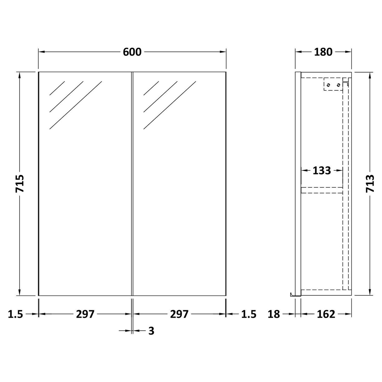 600mm Mirror Unit (50/50) - Solace Oak Woodgrain