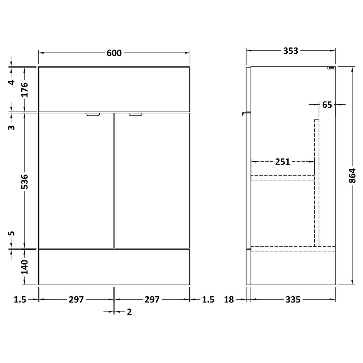 600 Vanity Unit Full Depth - Bleached Oak