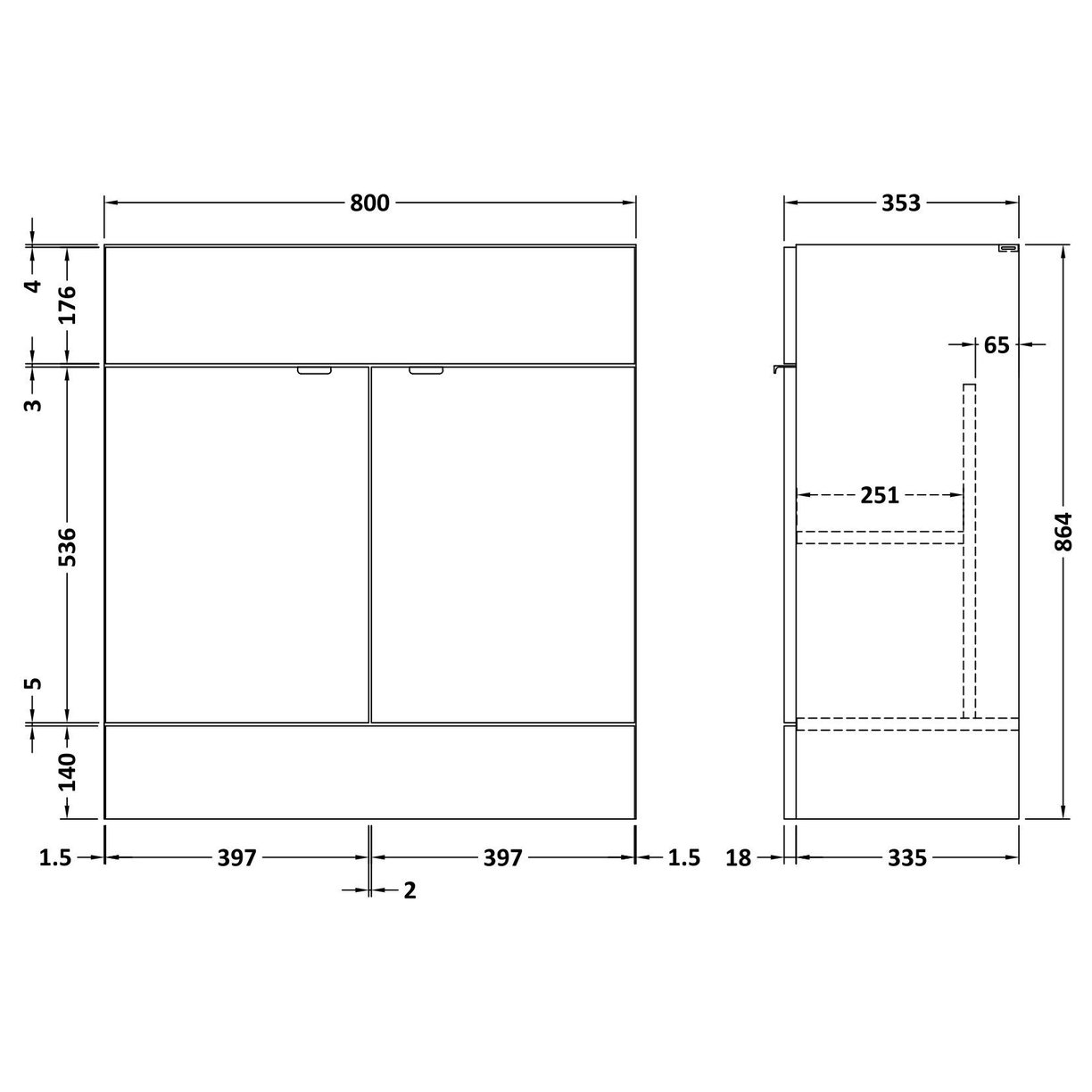800 Vanity Unit Full Depth - Bleached Oak