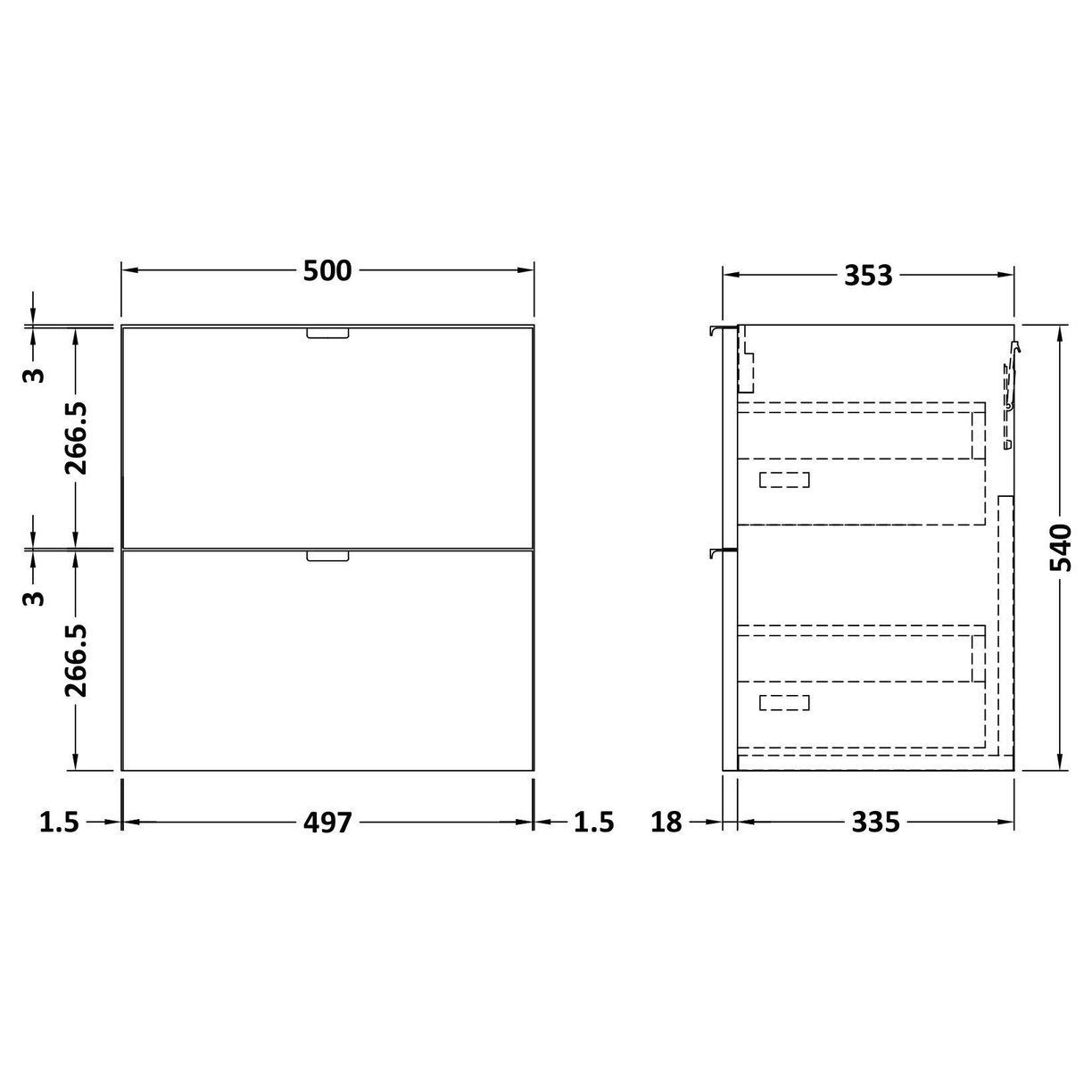 500 2-Drawer Wall Hung Unit (355Mm) - Bleached Oak