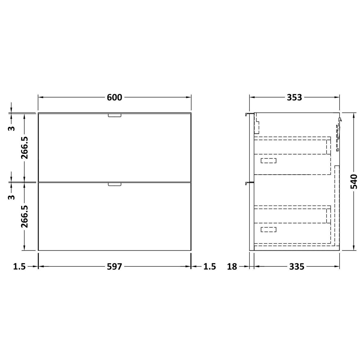 600 2-Drawer Wall Hung Unit (355Mm) - Bleached Oak