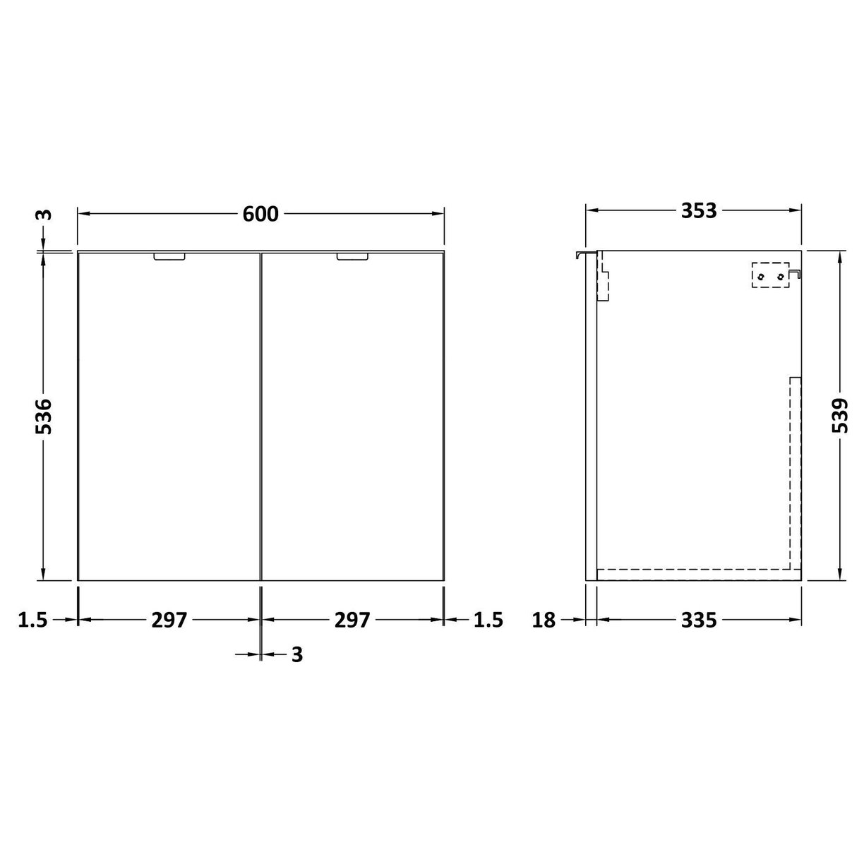600 Wall Hung 2-Door Unit - Bleached Oak