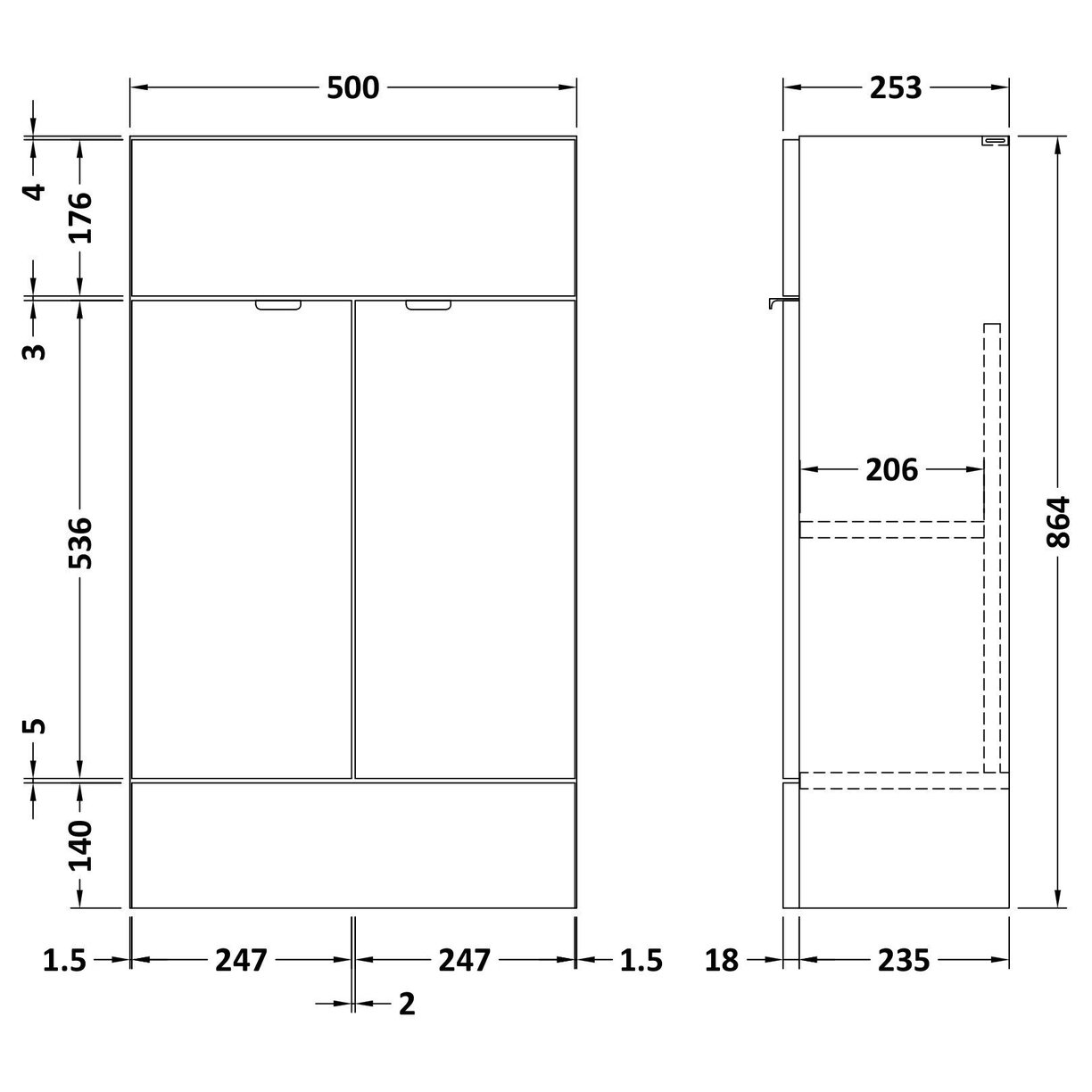 500 Vanity Unit (255mm Deep) - Pebble Grey