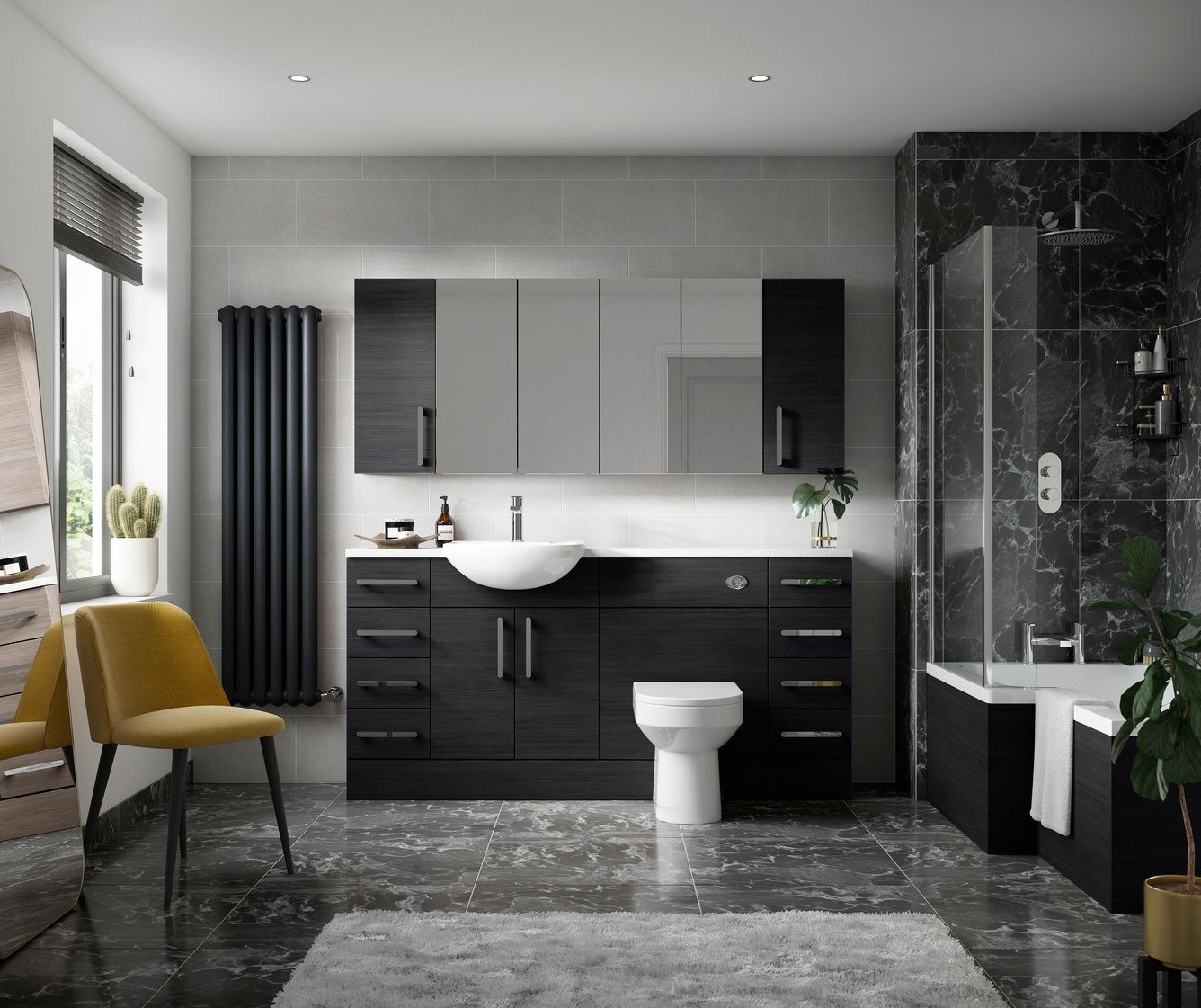 600mm Mirror Unit (75/25) - Charcoal Black