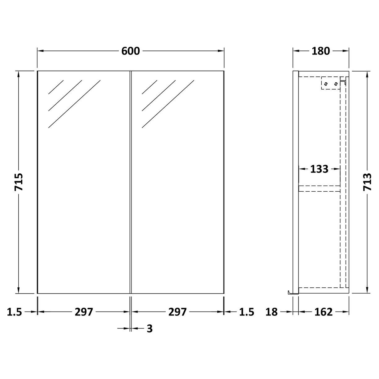 600mm Mirror Unit (50/50) - Satin Green