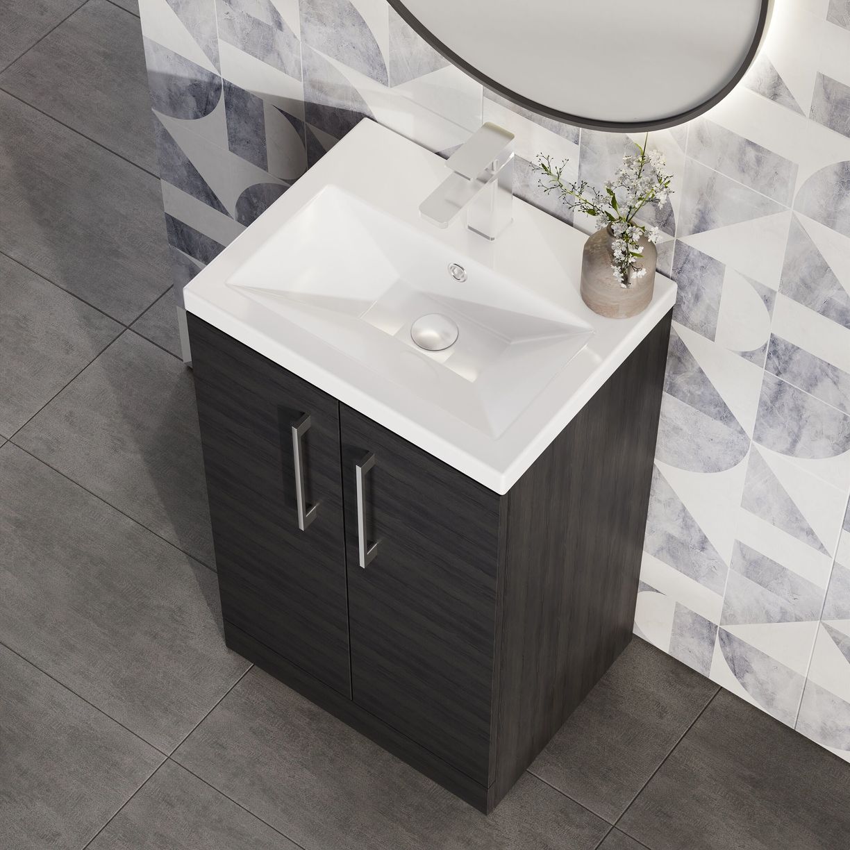 500mm FS 2-Door Vanity & Ceramic Basin - Charcoal Black