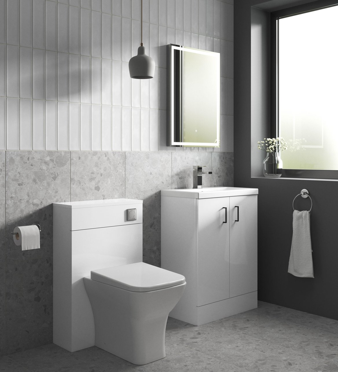 600mm FS 2-Door Vanity & Polymarble Basin - Gloss White