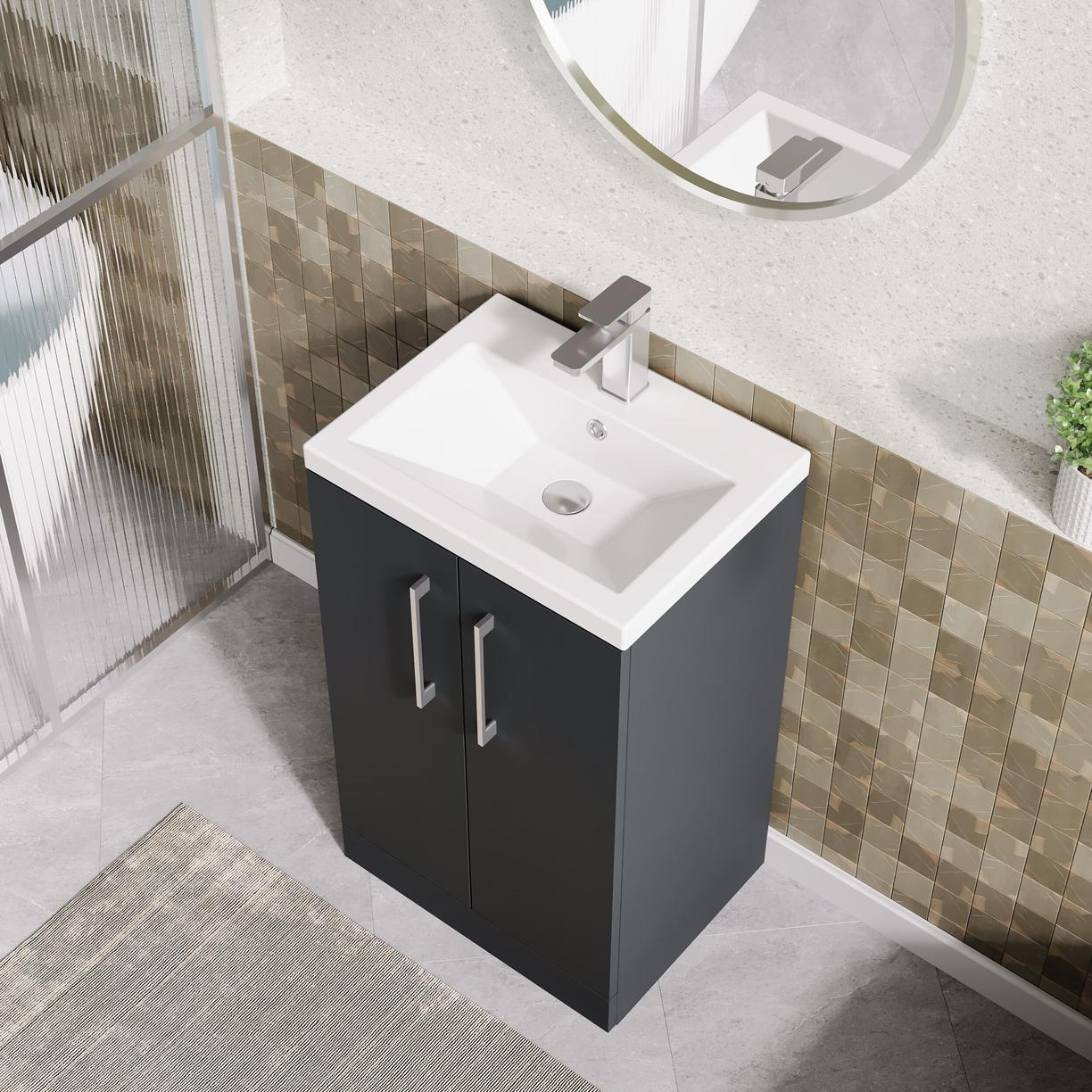 500mm FS 2-Door Vanity & Ceramic Basin - Satin Soft Black