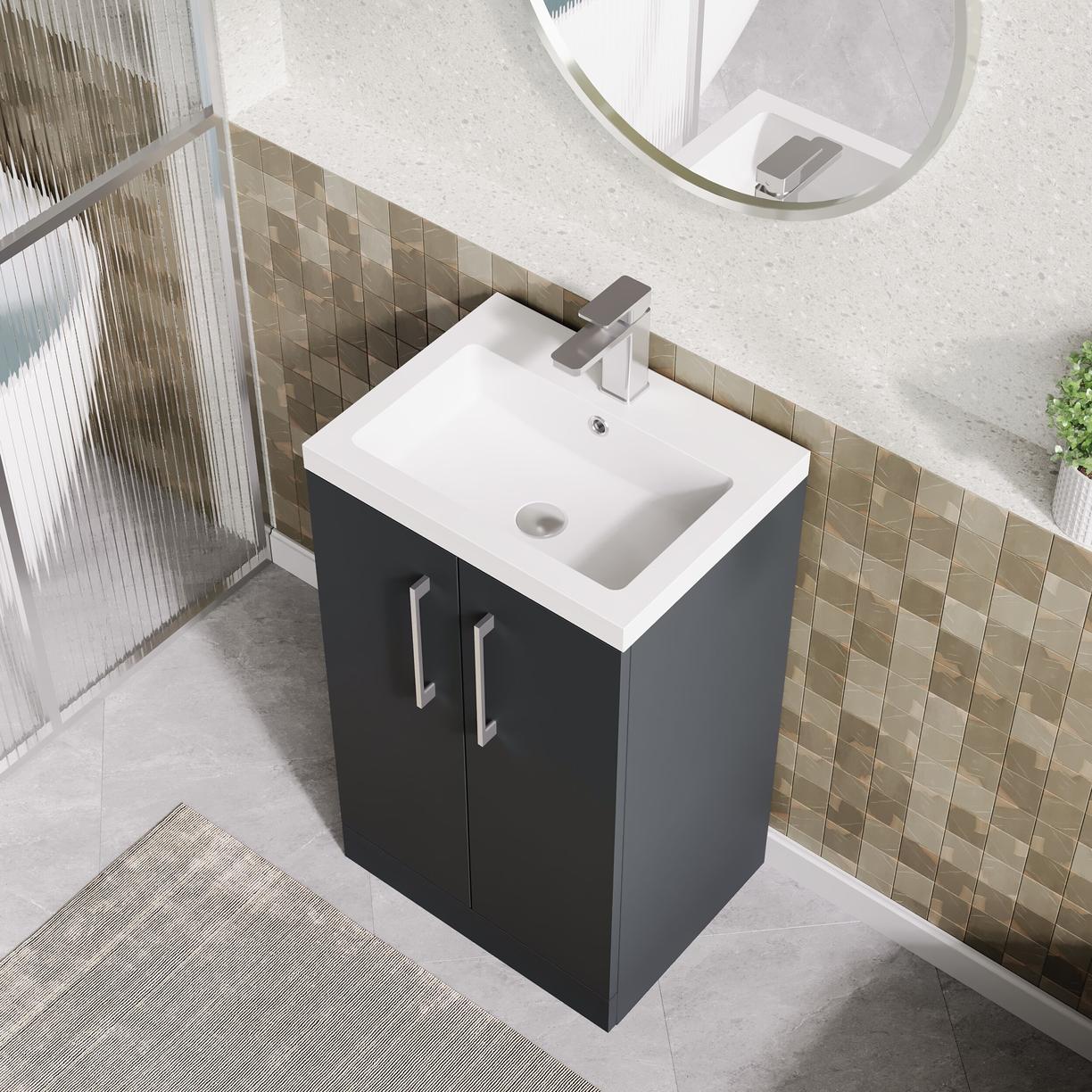 500mm FS 2-Door Vanity & Polymarble Basin - Satin Soft Black