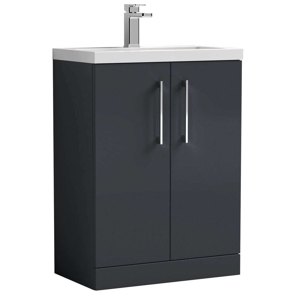 600mm FS 2-Door Vanity & Ceramic Basin - Satin Soft Black