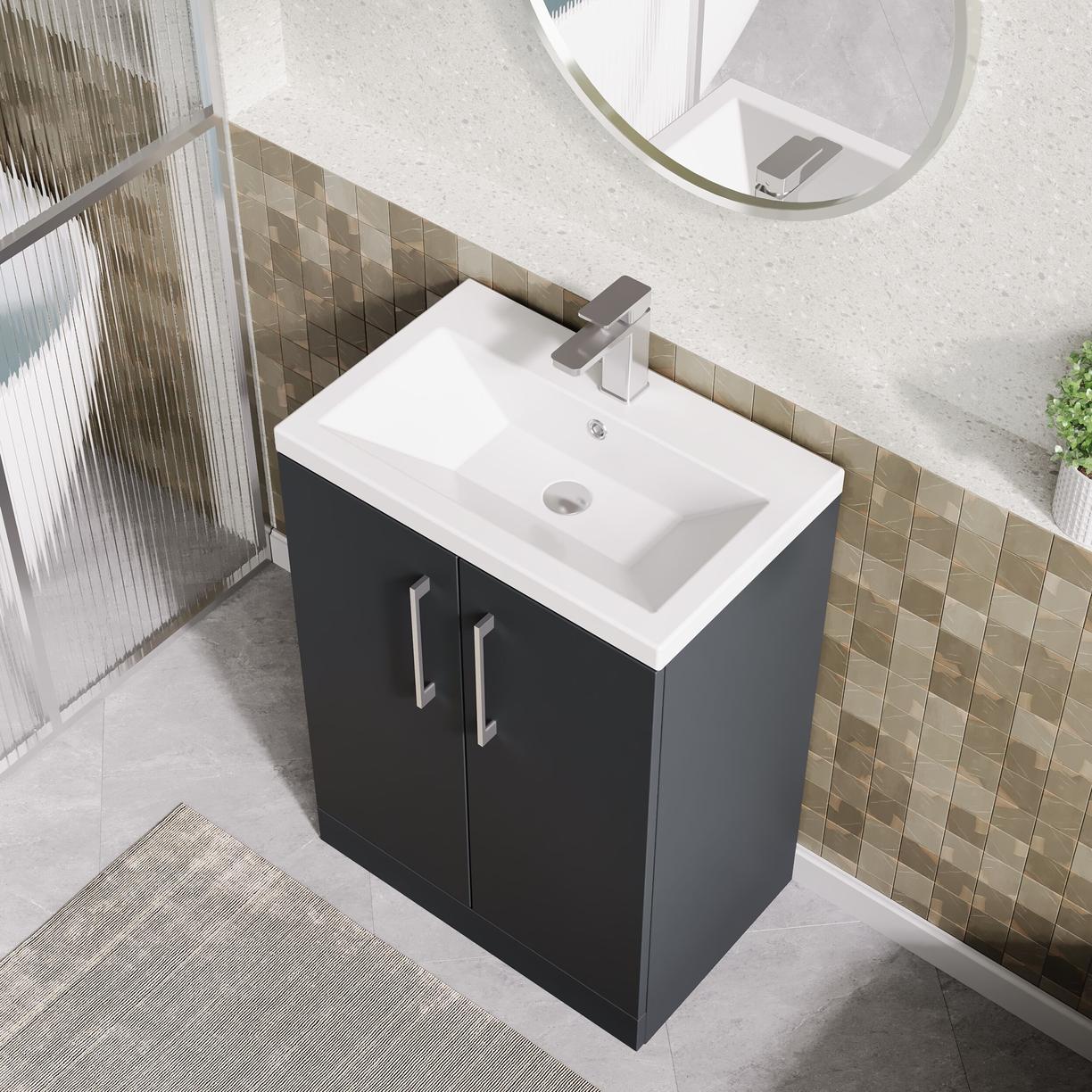 600mm FS 2-Door Vanity & Ceramic Basin - Satin Soft Black