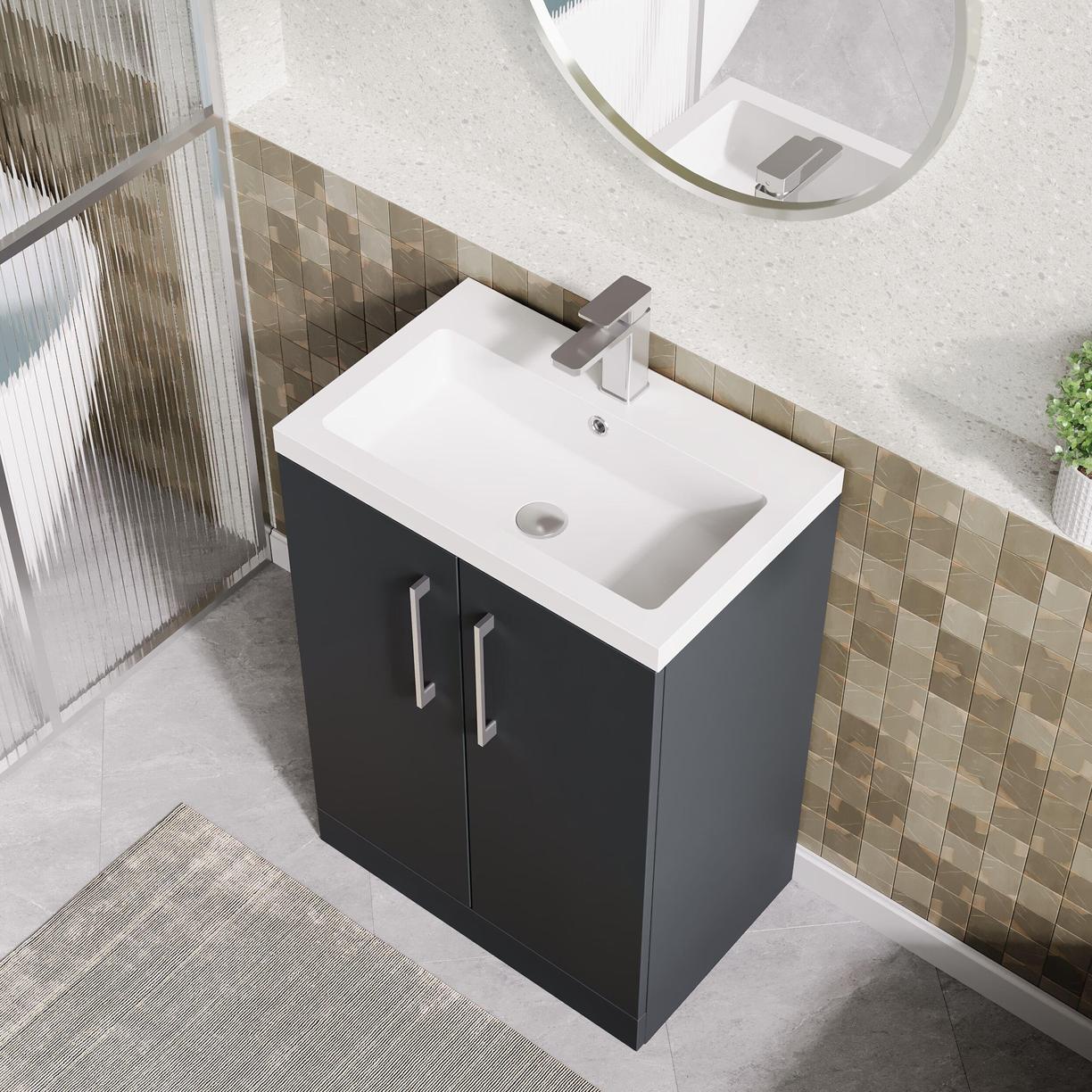 600mm FS 2-Door Vanity & Polymarble Basin - Satin Soft Black