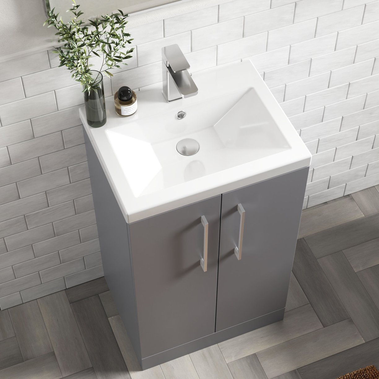 500mm FS 2-Door Vanity & Ceramic Basin - Satin Grey