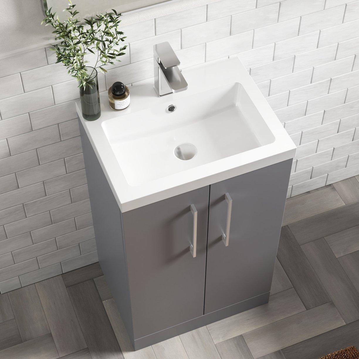 500mm FS 2-Door Vanity & Polymarble Basin - Satin Grey