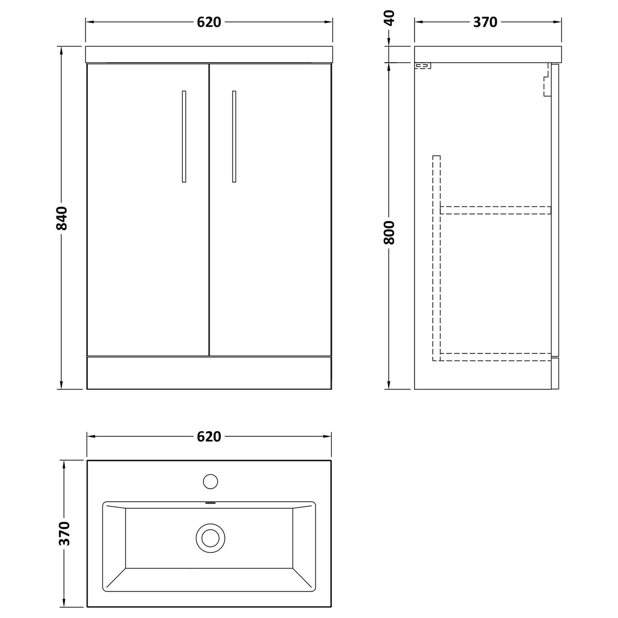 600 Fs 2-Door Vanity & Ceramic Basin