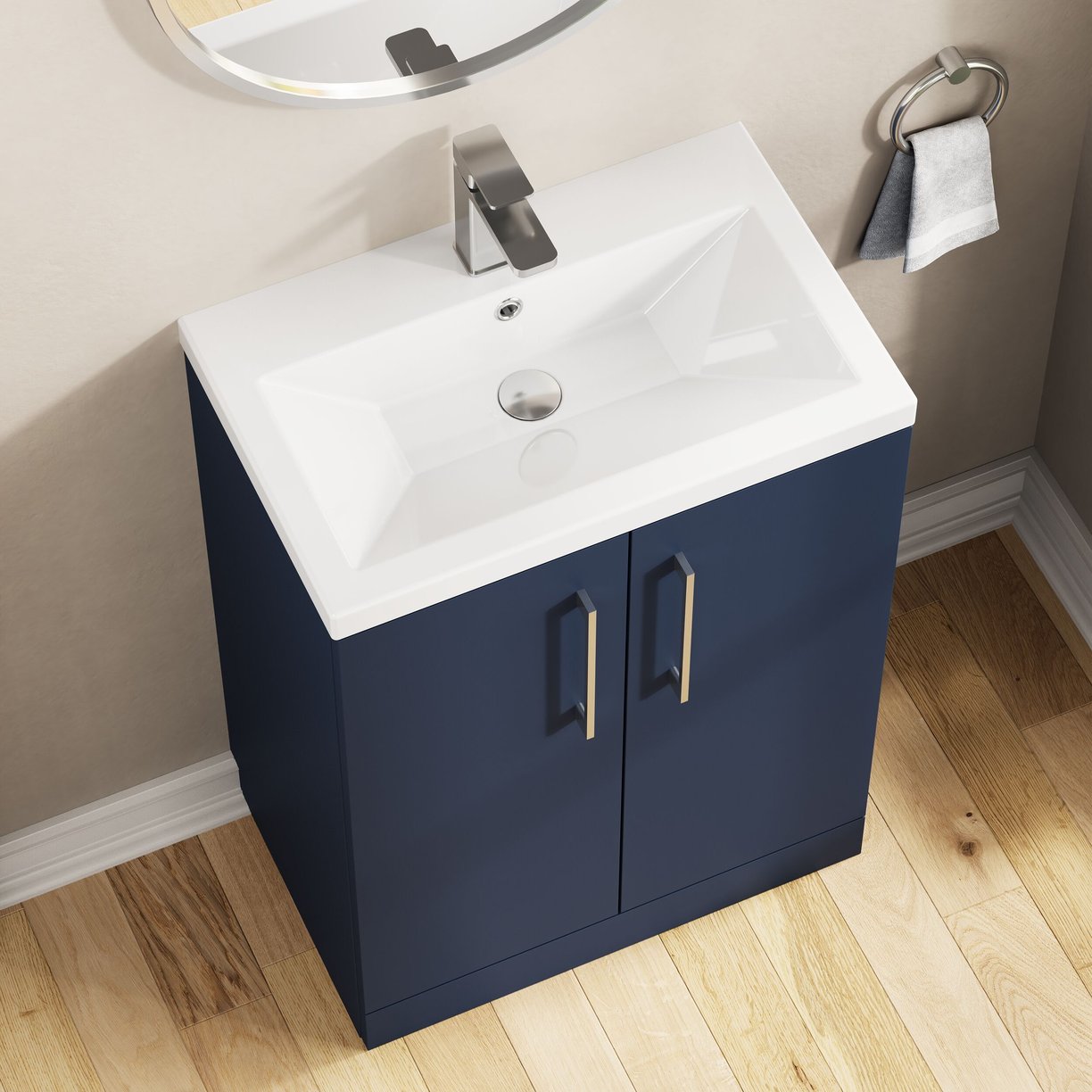 600mm Fs 2-Door Vanity & Ceramic Basin - Indigo Blue