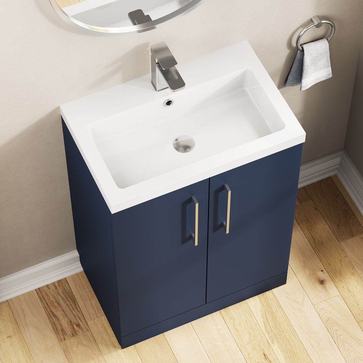 600mm Fs 2-Door Vanity & Polymarble Basin - Indigo Blue