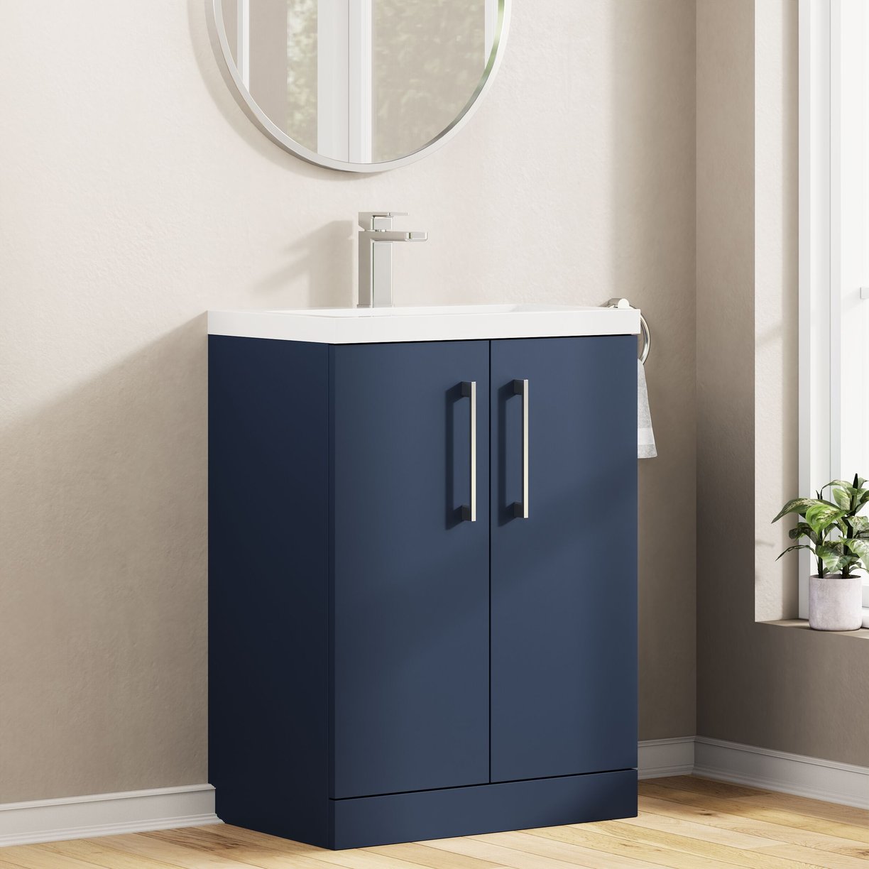600mm Fs 2-Door Vanity & Polymarble Basin - Indigo Blue