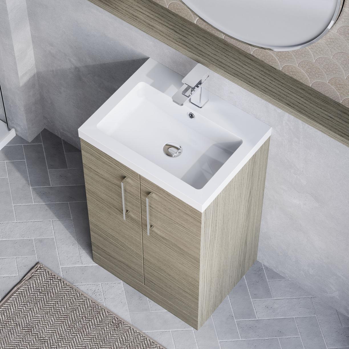 500mm FS 2-Door Vanity & Polymarble Basin - Solace Oak Woodgrain