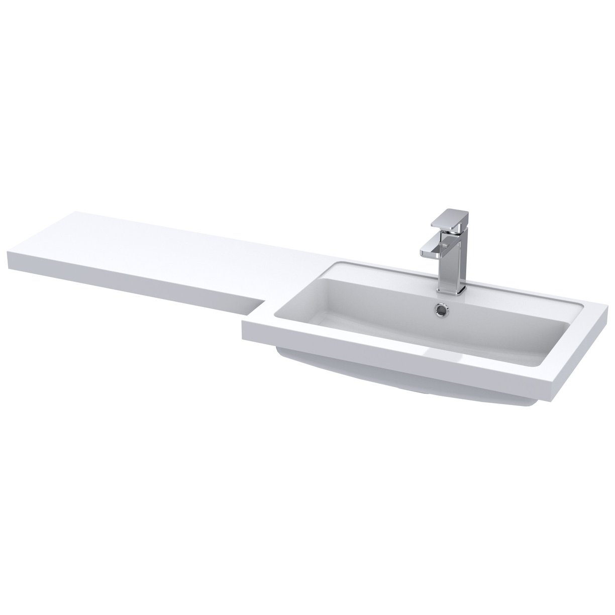1200 L Shaped Polymarble Basin Rh - White