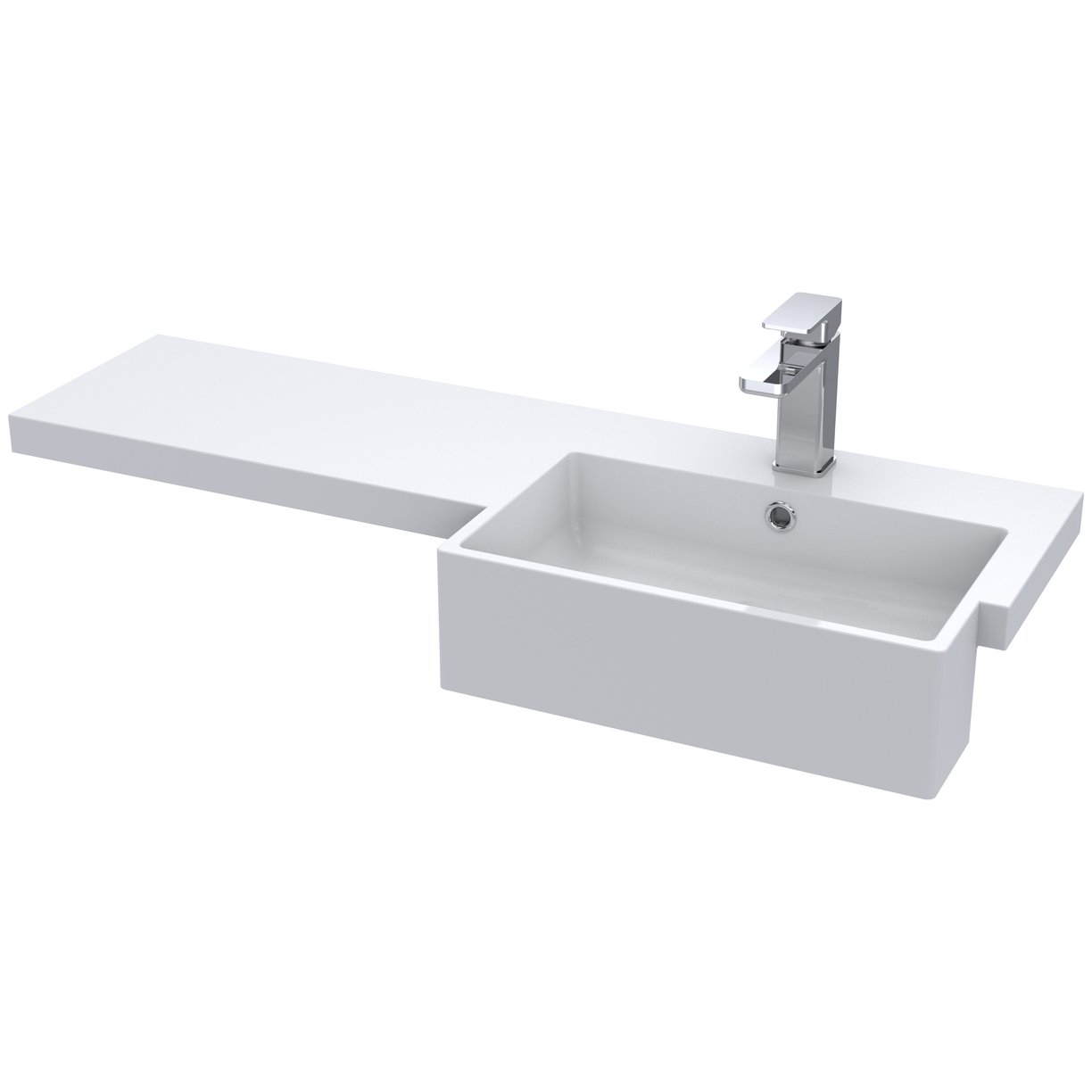 1000 Square S/Recess Polymarble Basin Rh - White